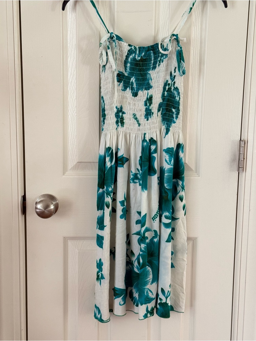 Tropical Fashion Hawaii Smocked Floral Midi Sundress Teal White One Size